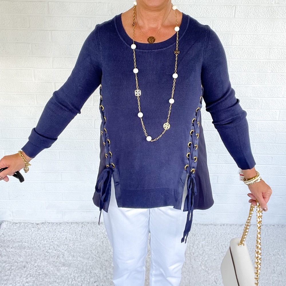 INC Navy Blue Side Lace Sweater NWT - XS - Picture 2 of 8